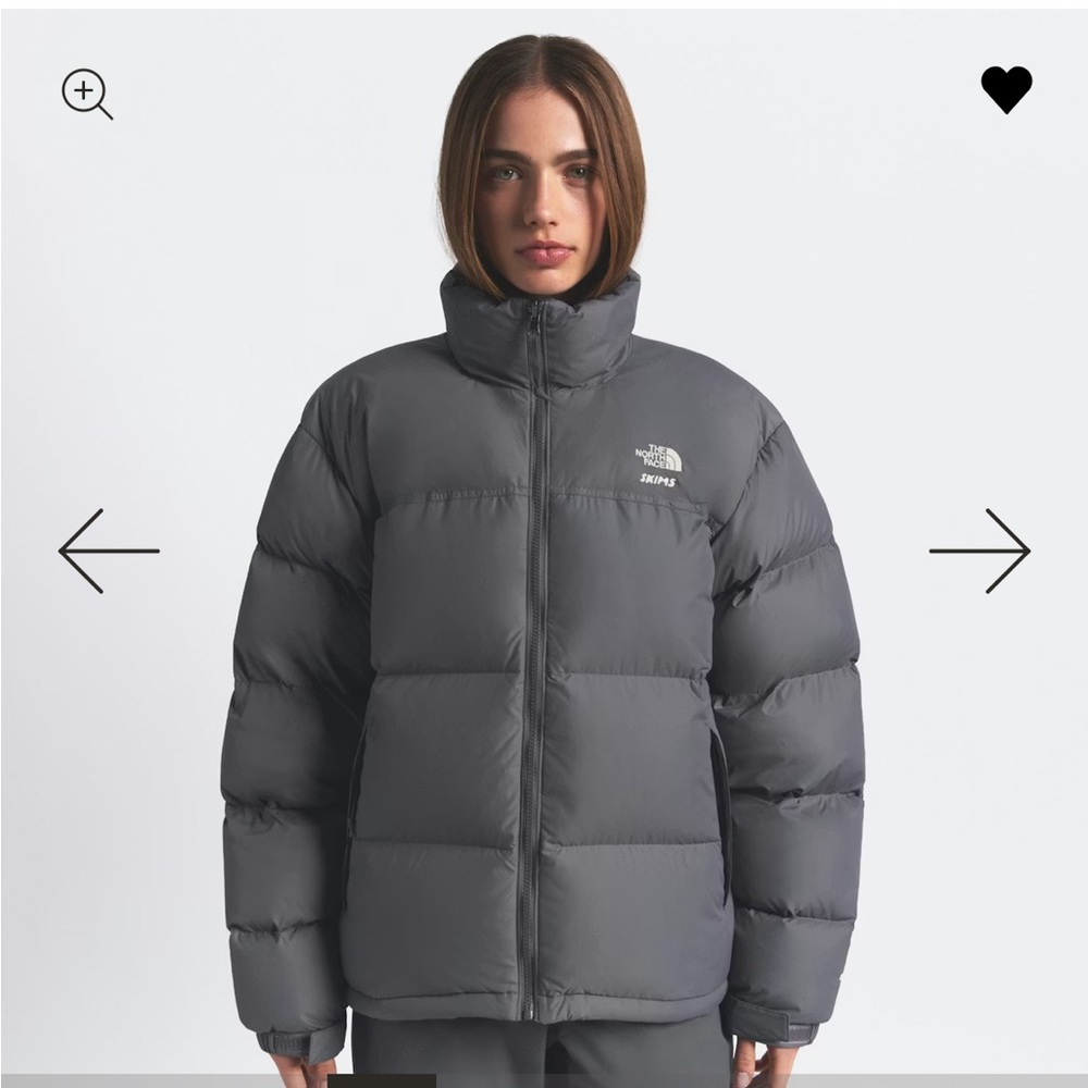 Authentic BNWT Skims X TNF 1996 Nuptse Jacket in Gunmetal. Size women’s Large.